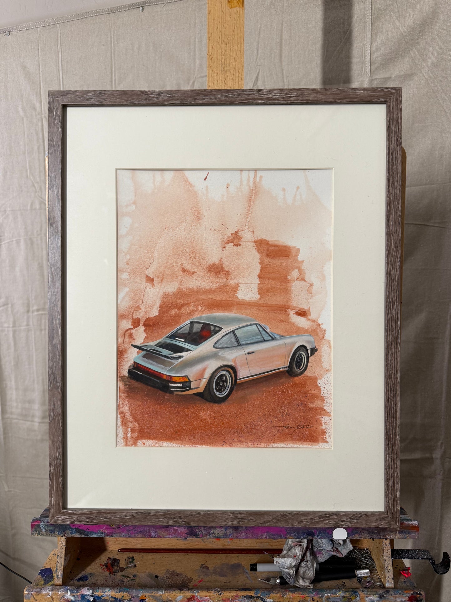 Abstract “Desert” 911 Framed Watercolor & Gouache Painting