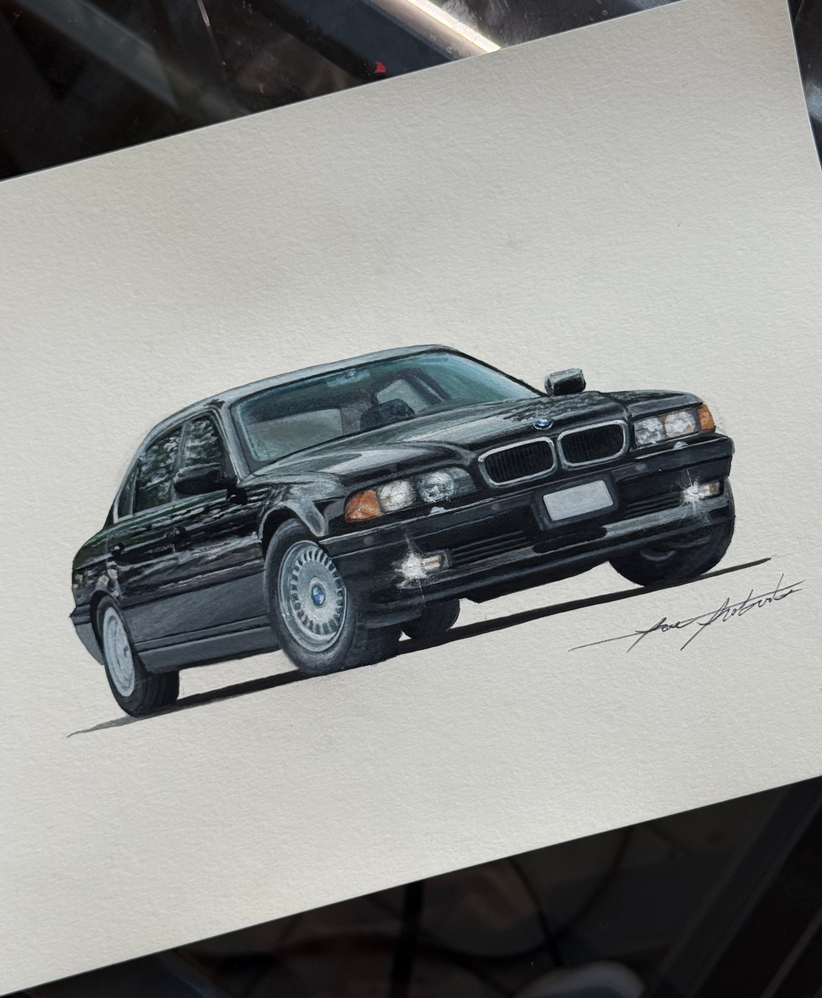 E38 740iL Original 9x12” Gouache Painting