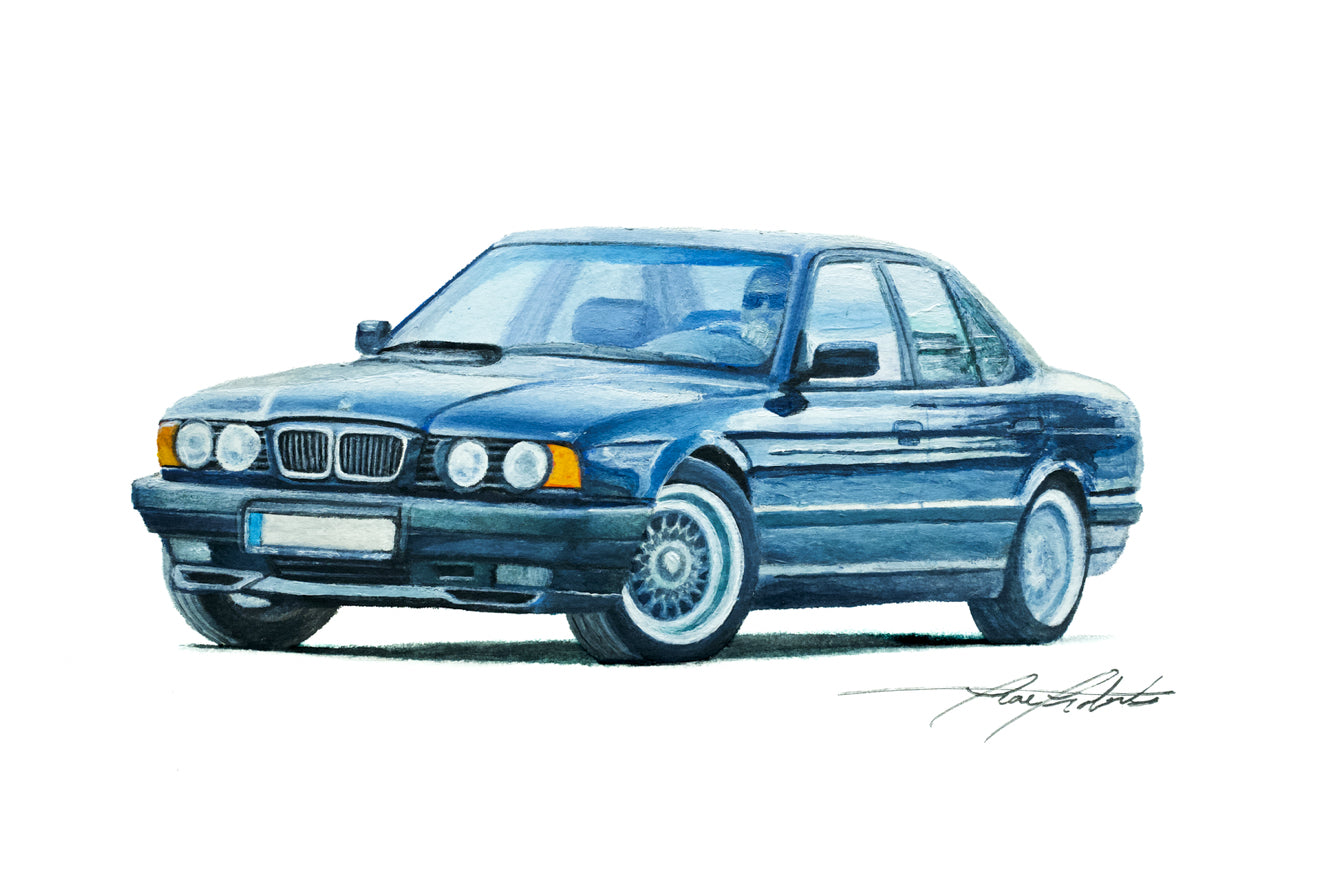E34 540i Original 9x12" Gouache Painting