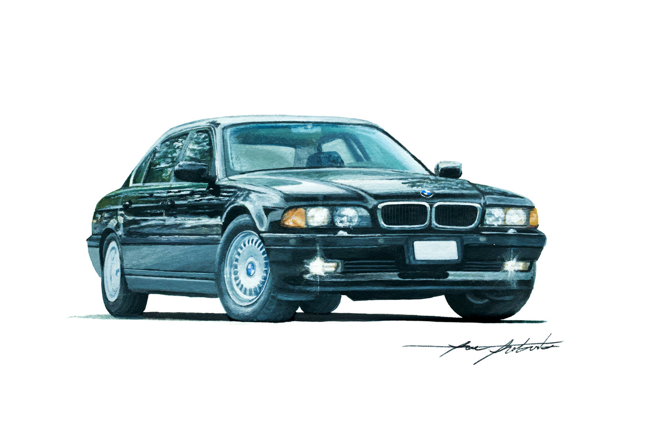 E38 740iL Original 9x12” Gouache Painting
