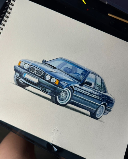 E34 540i Original 9x12" Gouache Painting